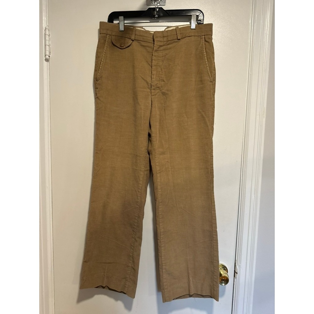 EUC Vintage 70s Farah Corduroy Trousers Sz:36 Tan Wide Leg Made in USA Retro